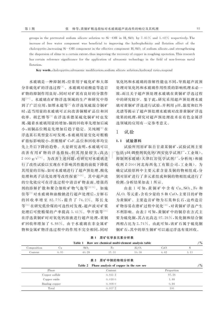 黄铜矿粗选指标对水玻璃超声波改性的响应及其机理.pdf_第2页