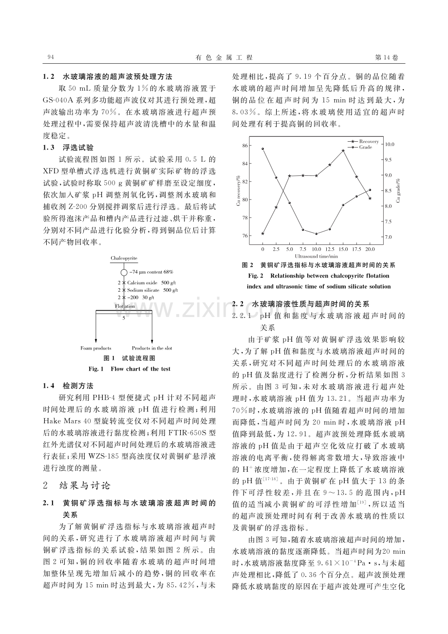 黄铜矿粗选指标对水玻璃超声波改性的响应及其机理.pdf_第3页