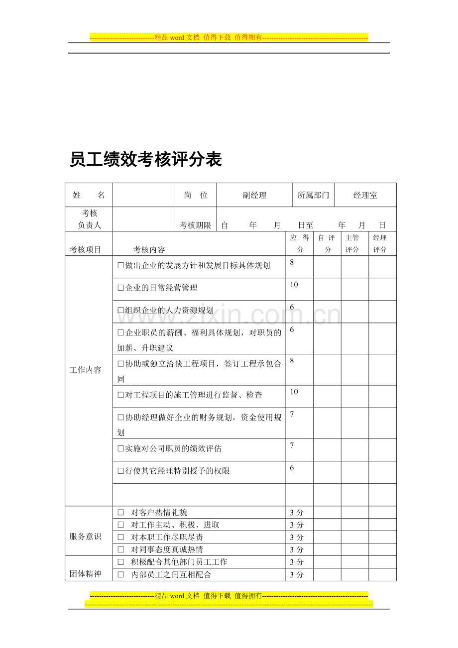 建筑公司绩效考核评分表1..doc_第1页