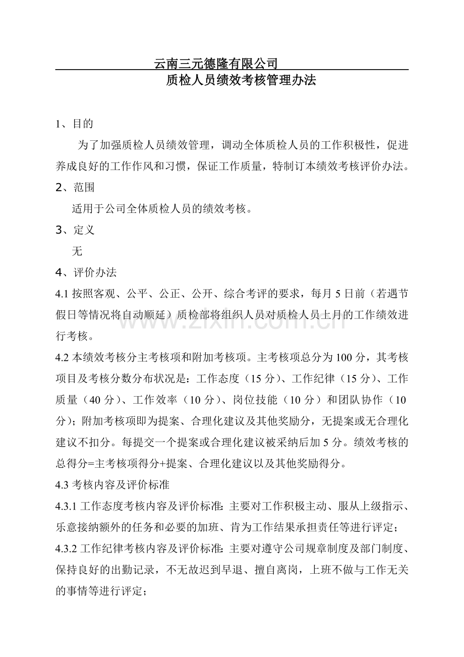 质检人员绩效考核管理办法(0).doc_第1页