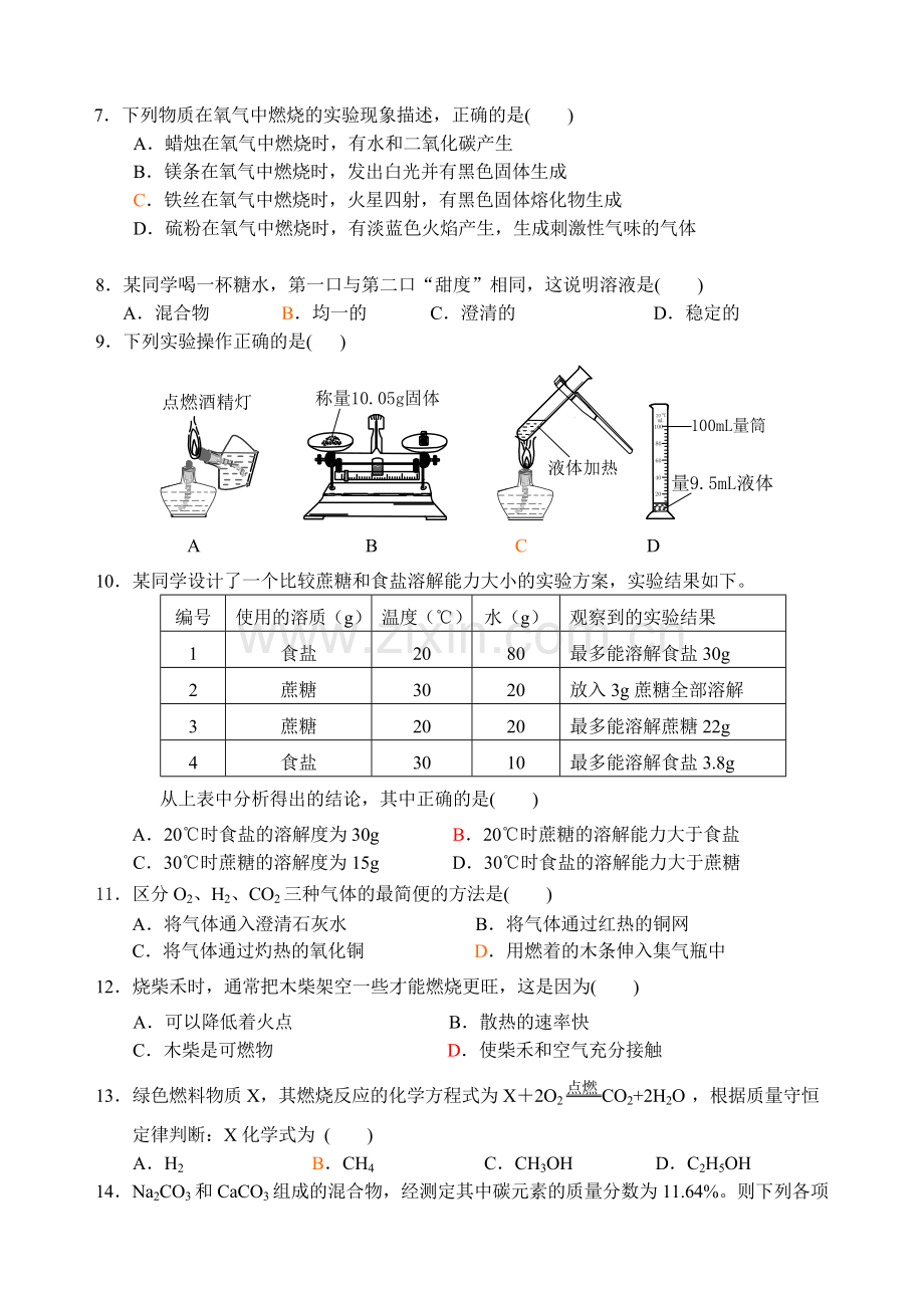 初三化学上学期期末试卷.doc_第2页