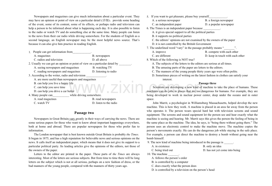 高一上学期英语期末试卷.doc_第3页