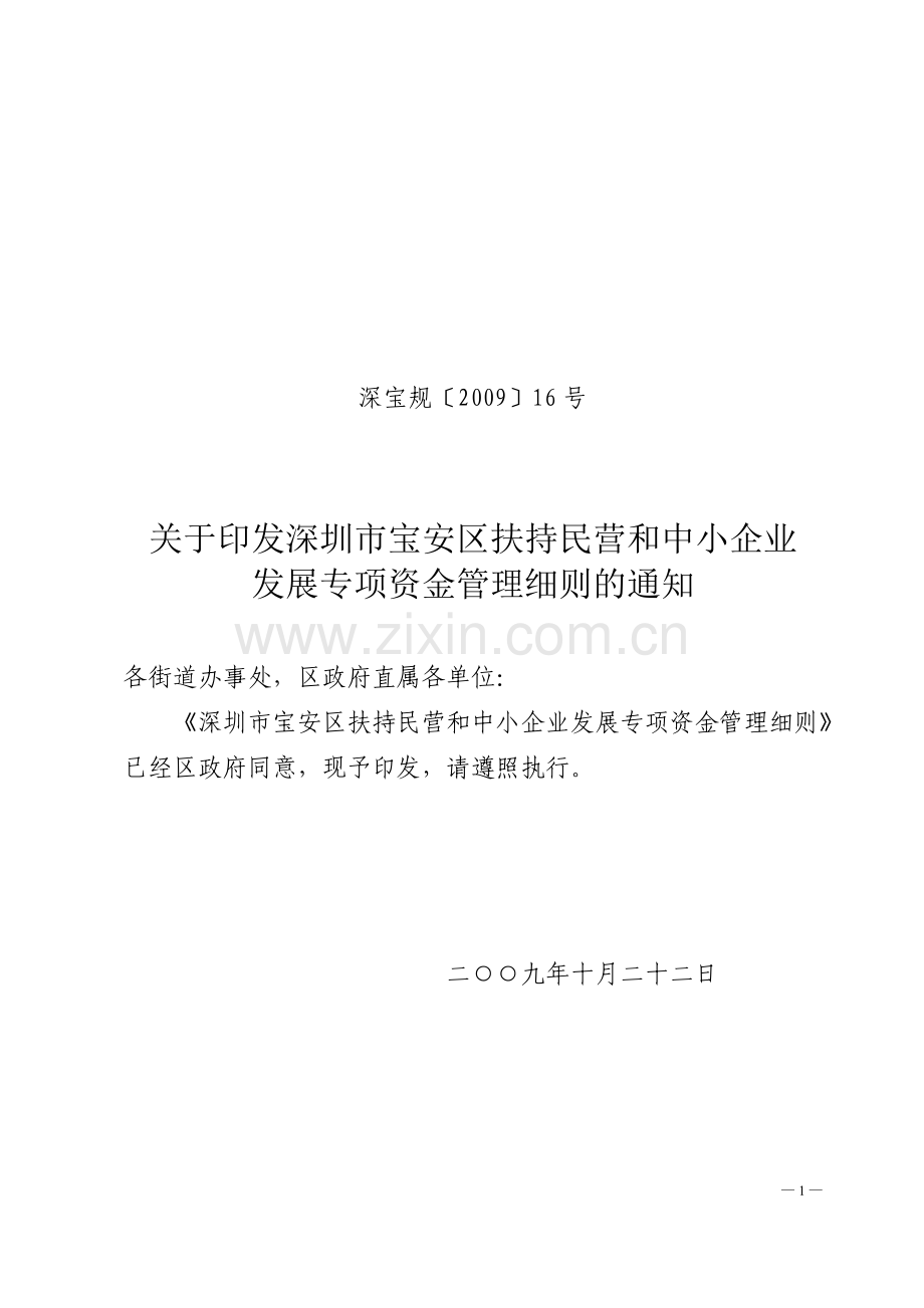 深圳市宝安区扶持民营和中小企业发展专项资金管理细则.doc_第1页