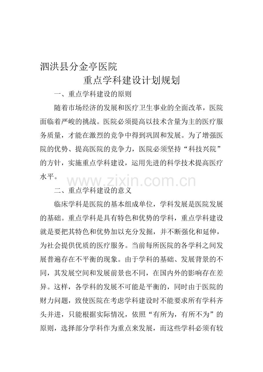 医院重点学科建设计划规划.doc_第1页