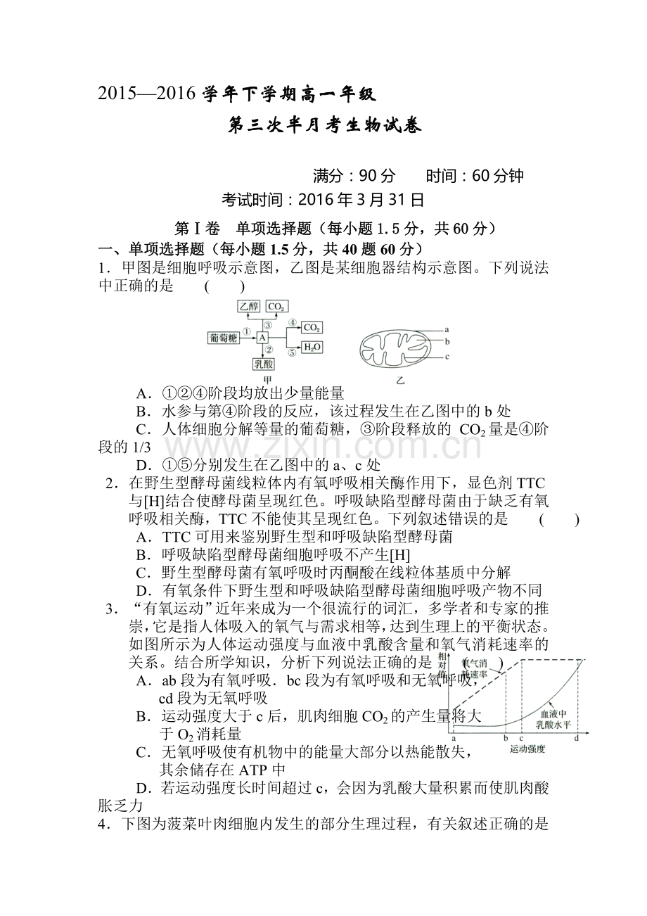 湖北省沙市中学2015-2016学年高一生物下册第三次半月考试题.doc_第1页