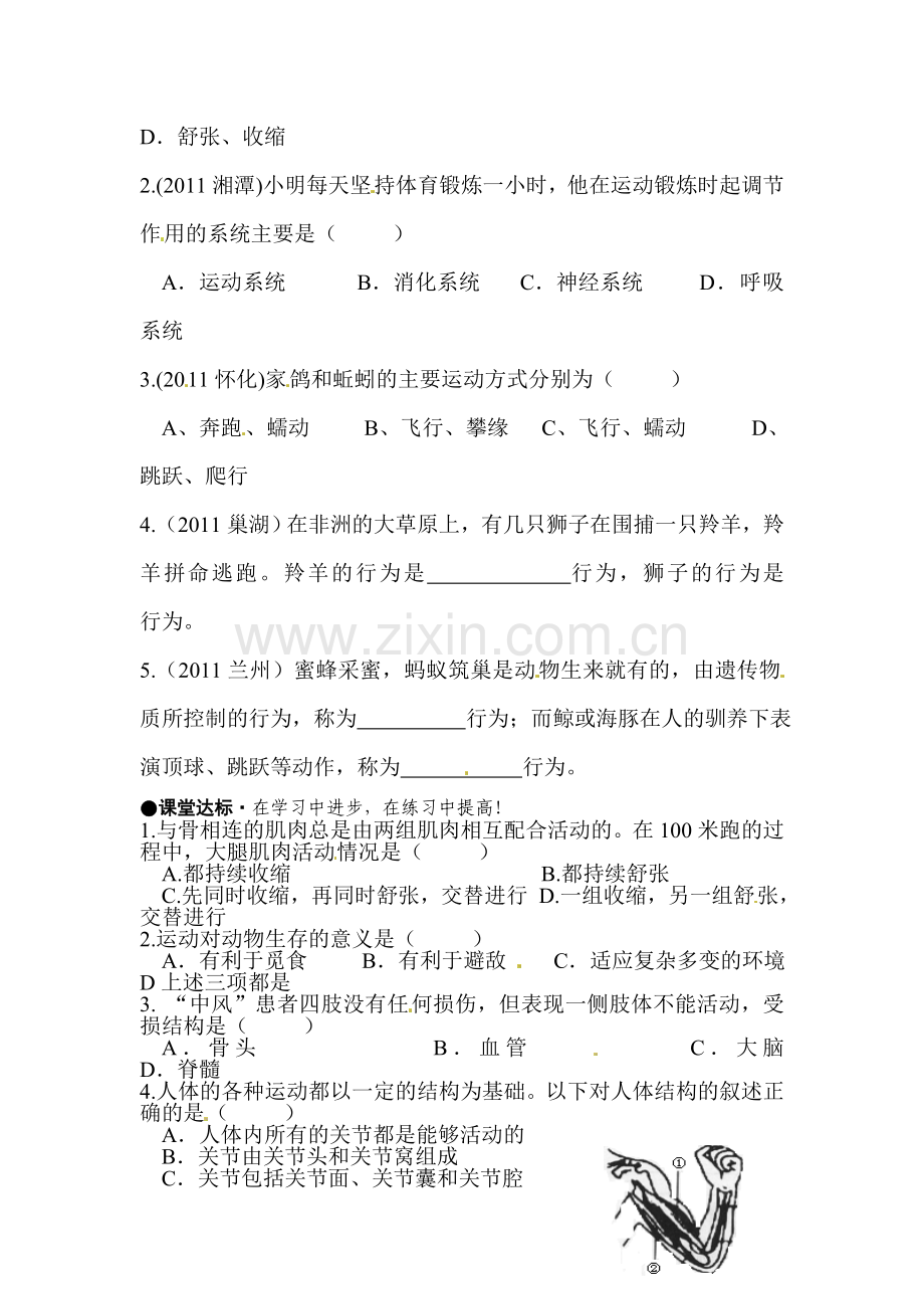 八年级生物上册知识点课堂练习题10.doc_第3页