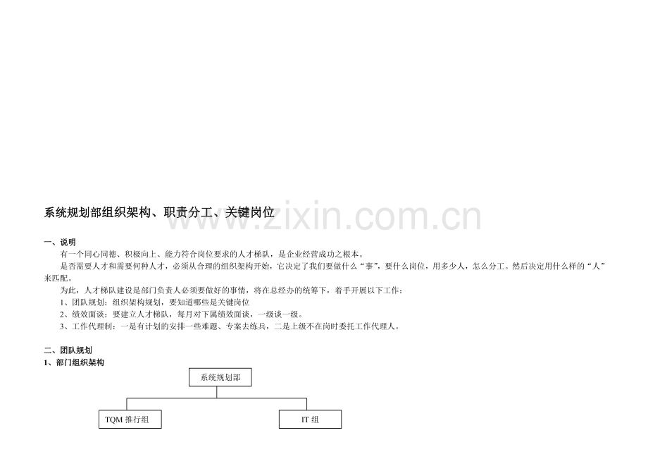 系统规划部组织架构及职责分工关键岗位.doc_第1页