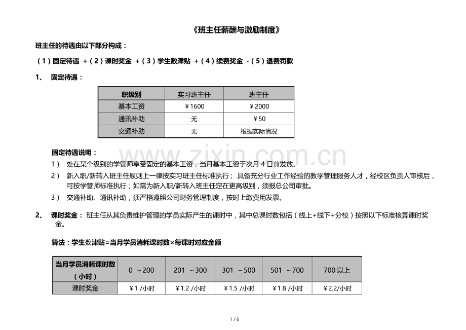 培训机构班主任薪酬与激励制度(2013版).doc_第1页