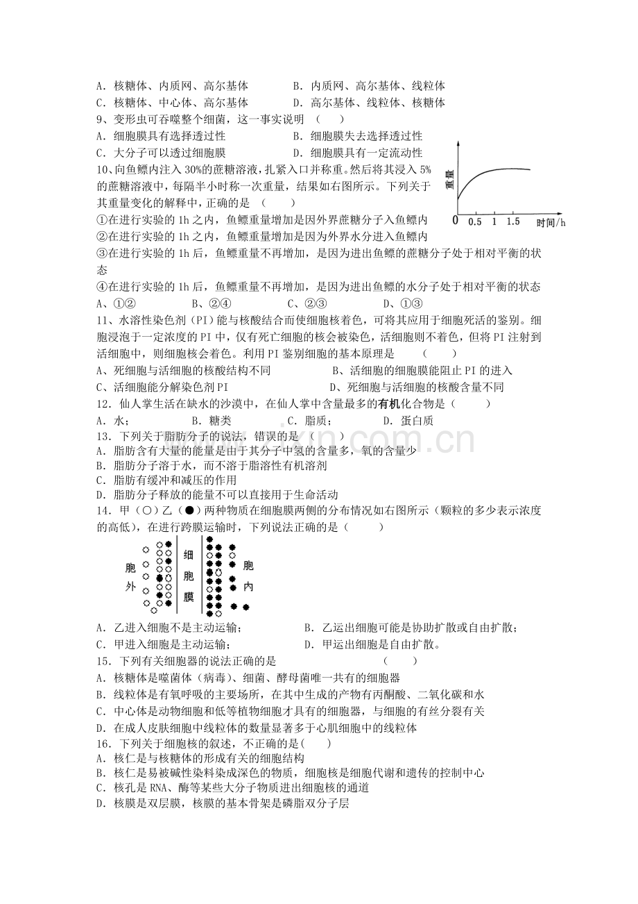 江西省上饶市2015-2016学年高一生物上册期末试题2.doc_第2页