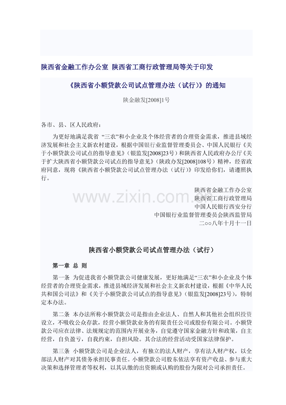 陕西省小额贷款公司管理办法(试行).doc_第1页