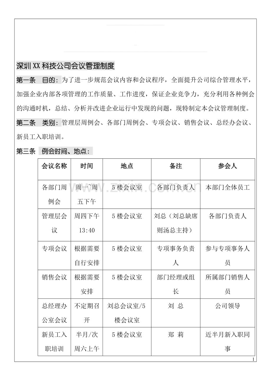 XX科技公司会议管理制度.doc_第1页