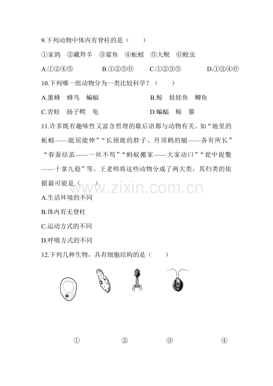 根据生物的特征进行分类检测题.doc_第3页