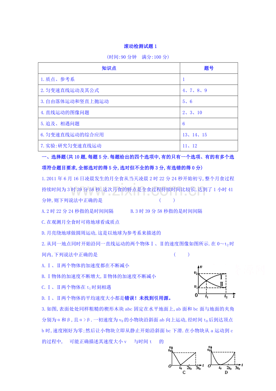 江苏省宿迁市2016届高三物理下册滚动检测试题1.doc_第1页