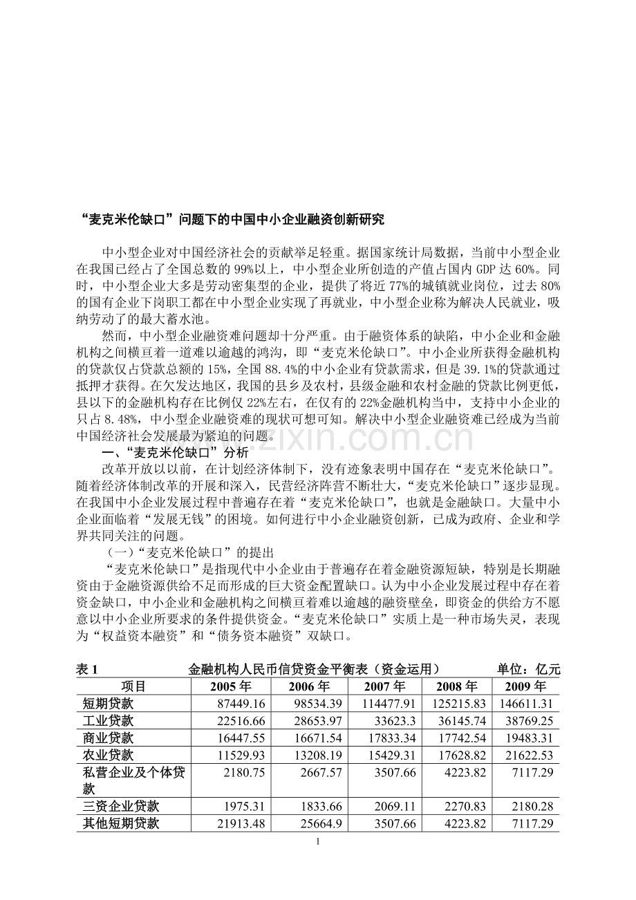 中小企业融资创新研究-内蒙古财经学院.doc_第1页