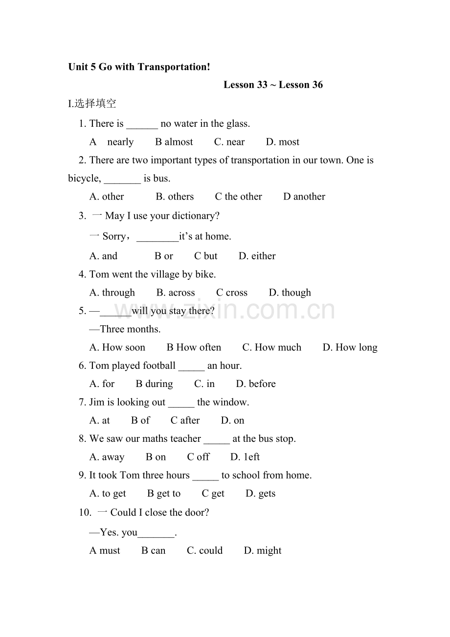 八年级英语Go-with-Transportation同步练习1.doc_第1页