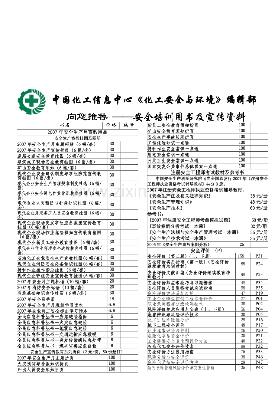 中国化工信息中心《化工安全与环境》编辑部.doc_第1页