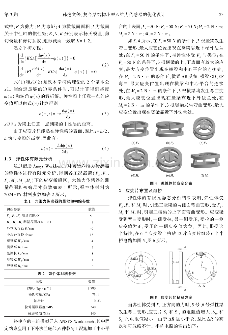 复合梁结构小型六维力传感器的优化设计.pdf_第3页