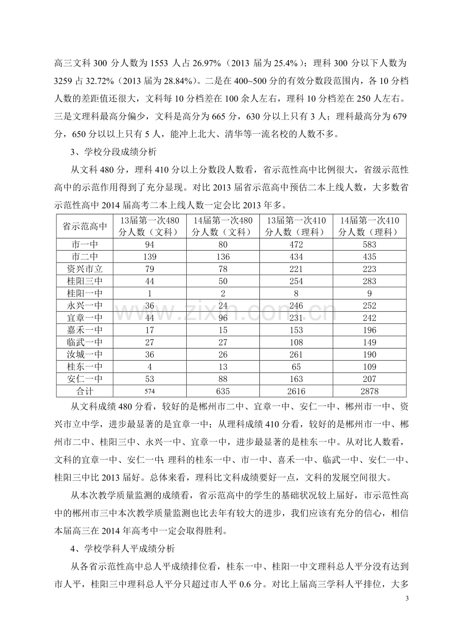 郴州市2014届高三第一次教学质量监测质量分析报告(总).doc_第3页