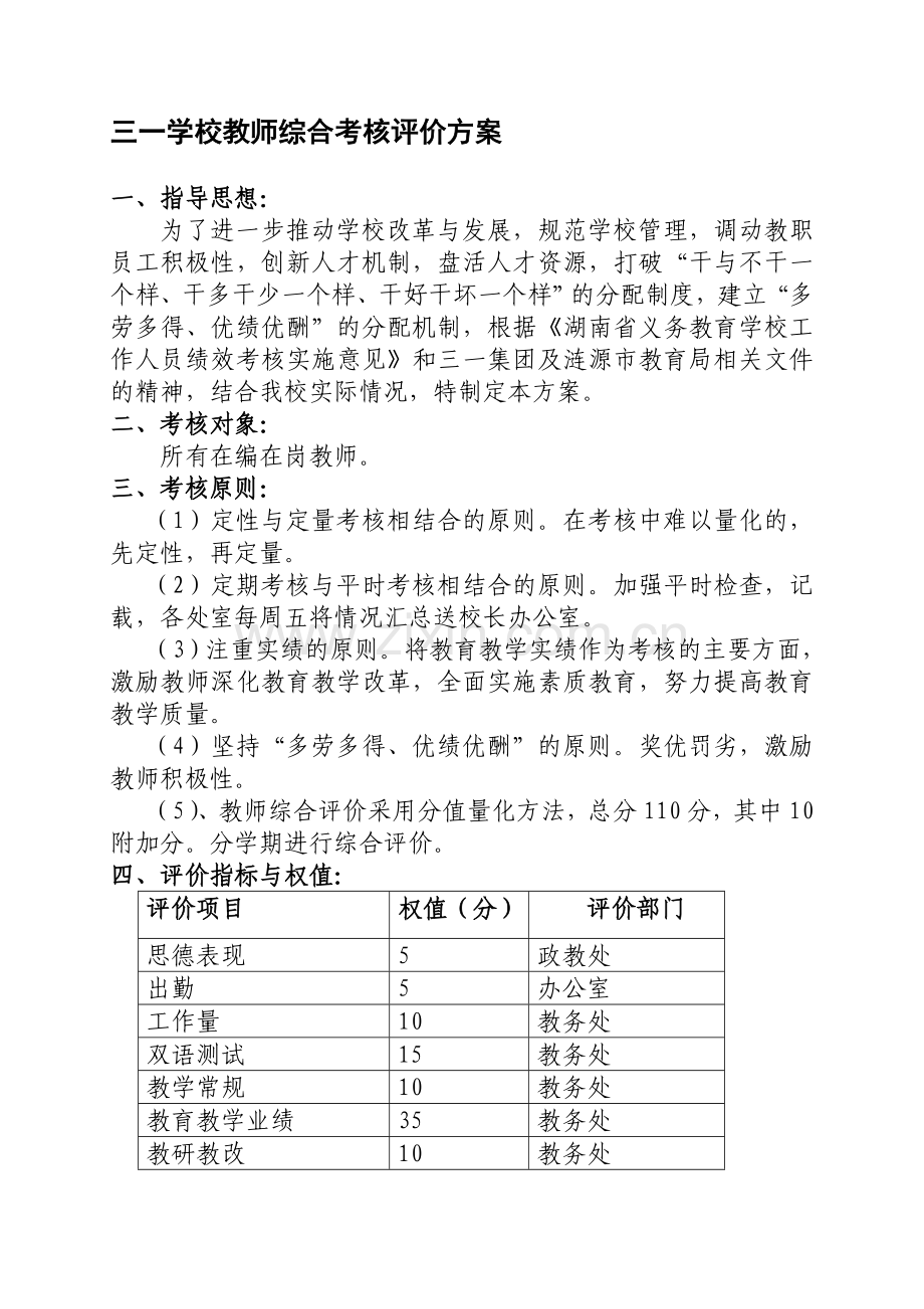 三一学校教师综合考核评价方案..doc_第1页