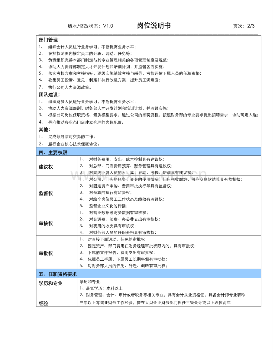 财务部经理岗位说明书2011.doc_第2页