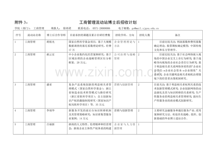 工商管理流动站博士后招收计划.doc_第1页