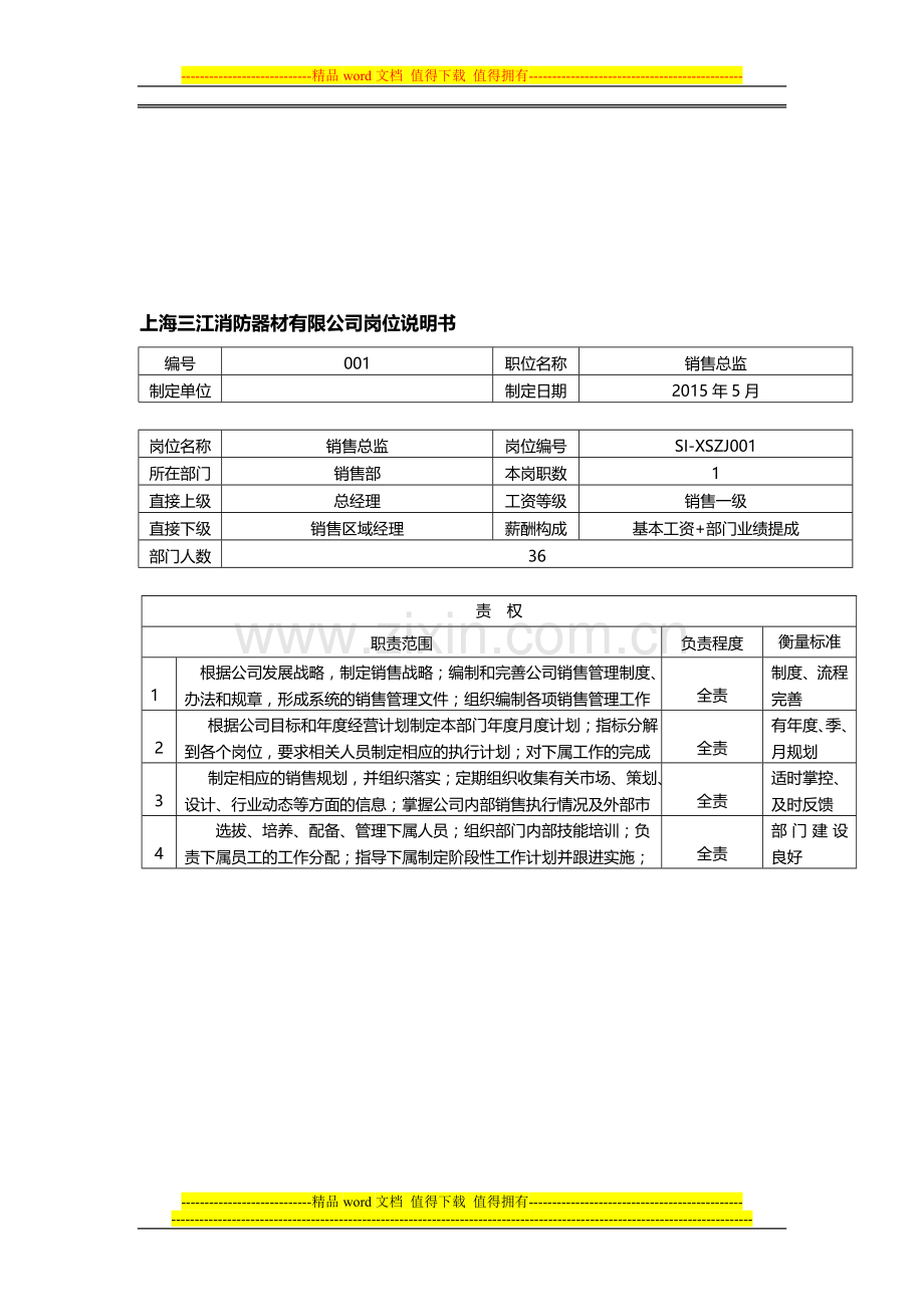 上海三江消防器材有限公司岗位说明书.doc_第1页