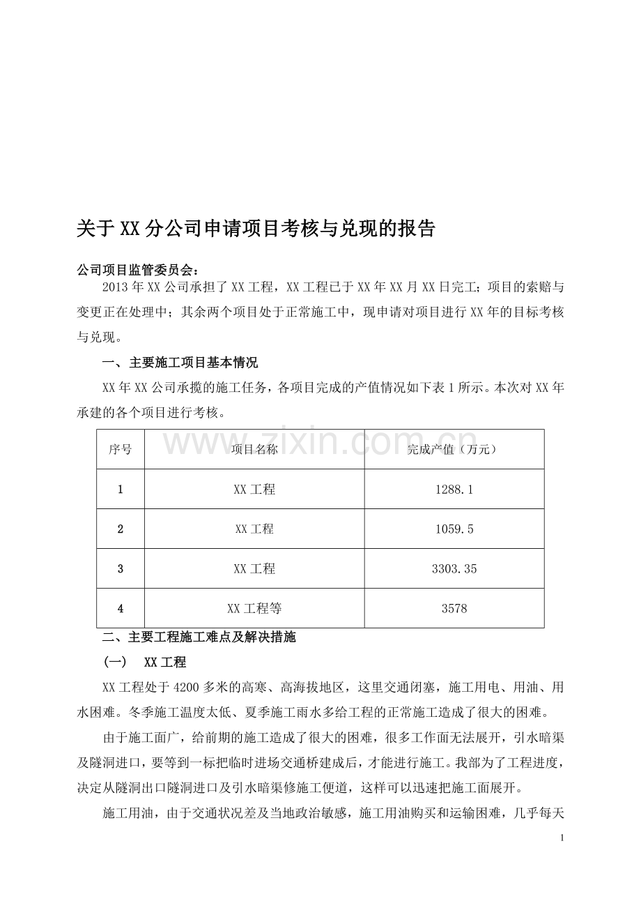 XXX公司兑现申请管理考核报告--.doc_第1页