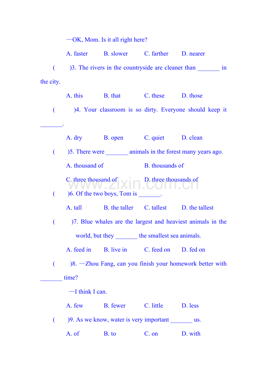 七年级英语上册单元测试卷9.doc_第3页