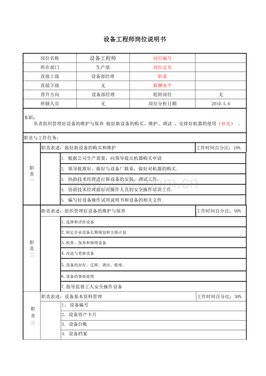 设备工程师-岗位说明书.doc_第1页