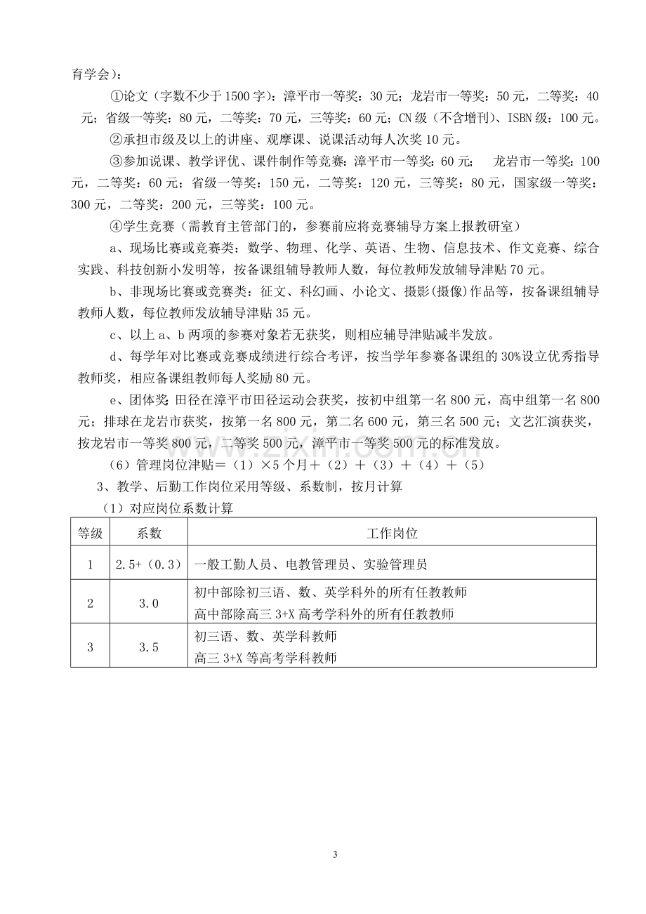 漳平二中奖励性绩效工资分配实施办法.doc_第3页