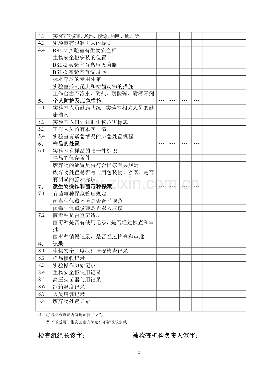 实验室生物安全工作检查表.doc_第2页