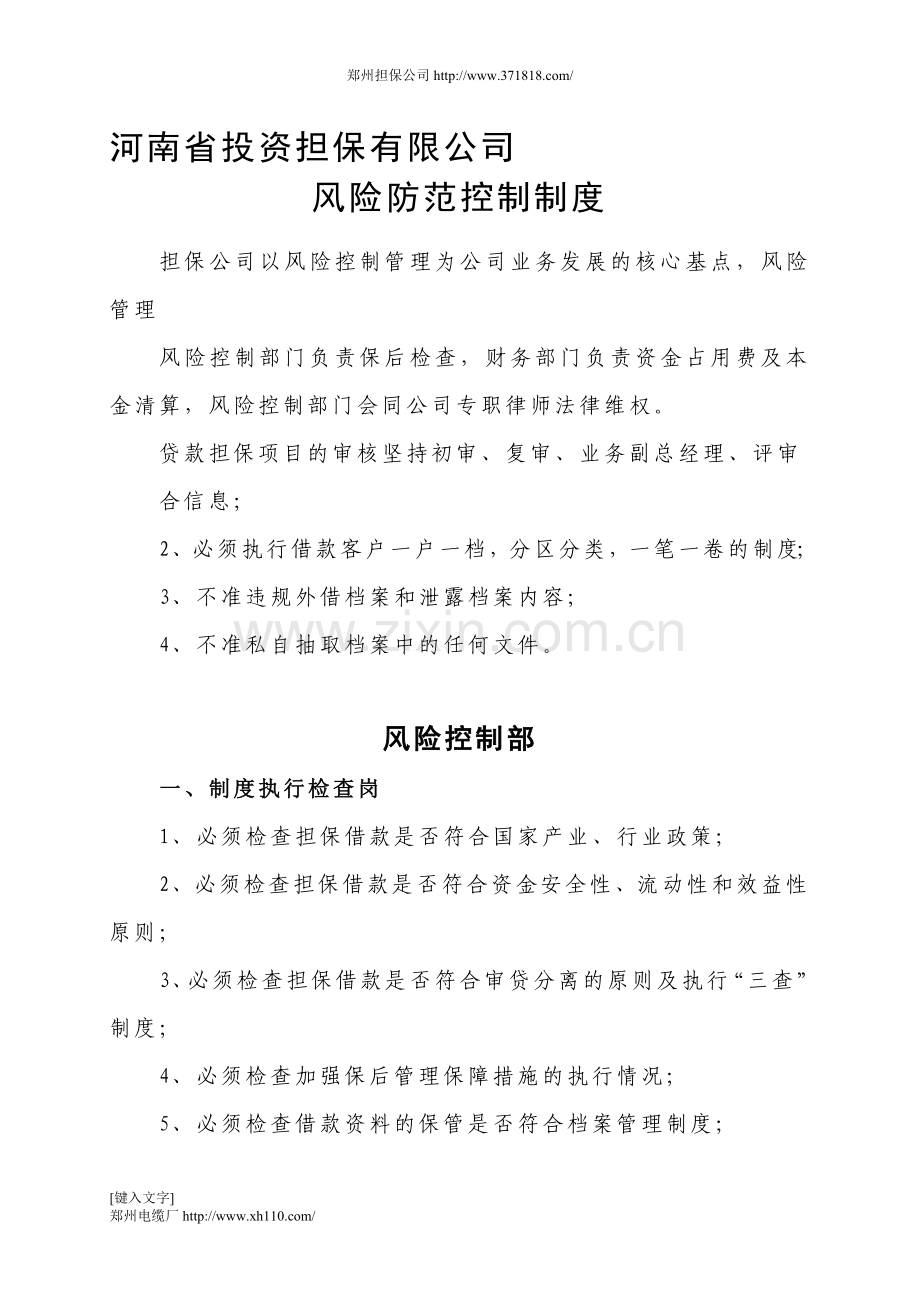 河南省投资担保公司风险控制制度.doc_第1页