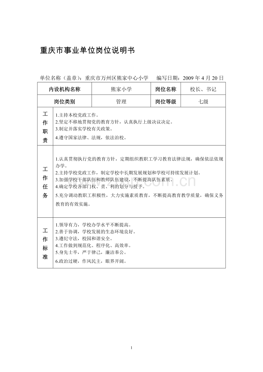 重庆市事业单位岗位说明书4.doc_第1页