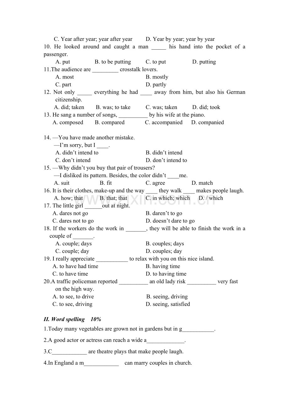 高一下学期英语19--20单元测试卷.doc_第2页