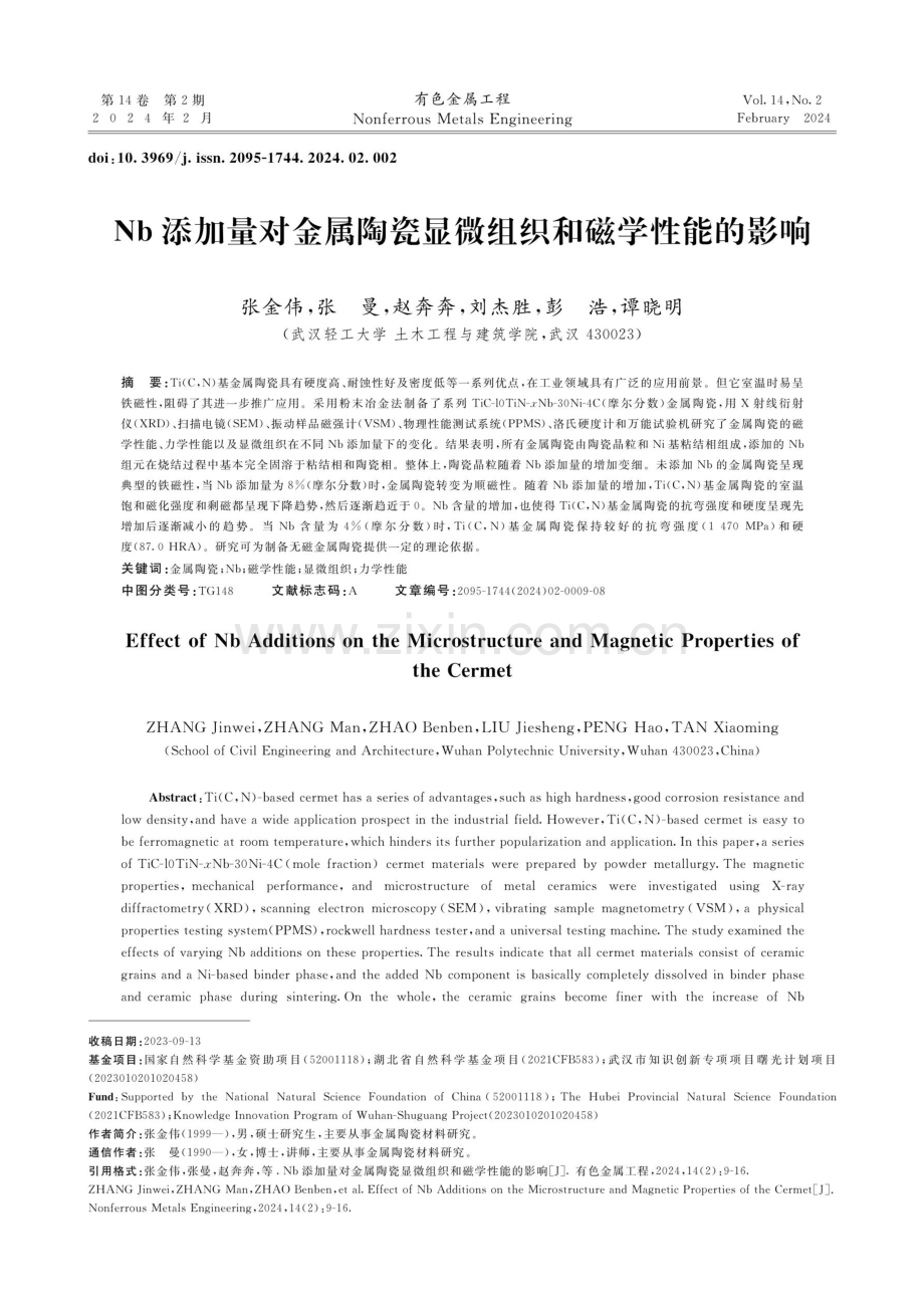 Nb添加量对金属陶瓷显微组织和磁学性能的影响.pdf_第1页