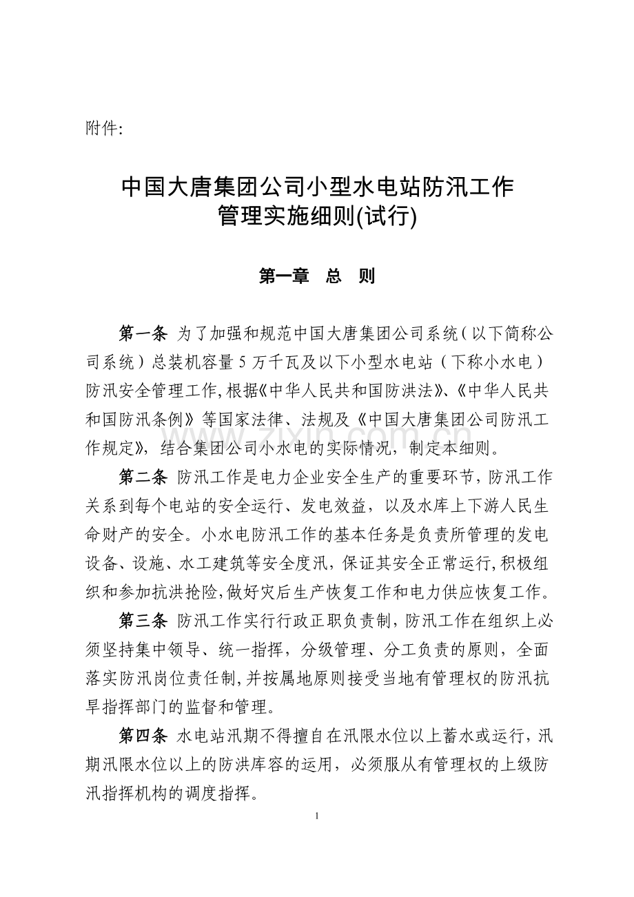 中国大唐集团公司小型水电站防汛工作管理实施细则(试行)2010.doc_第1页