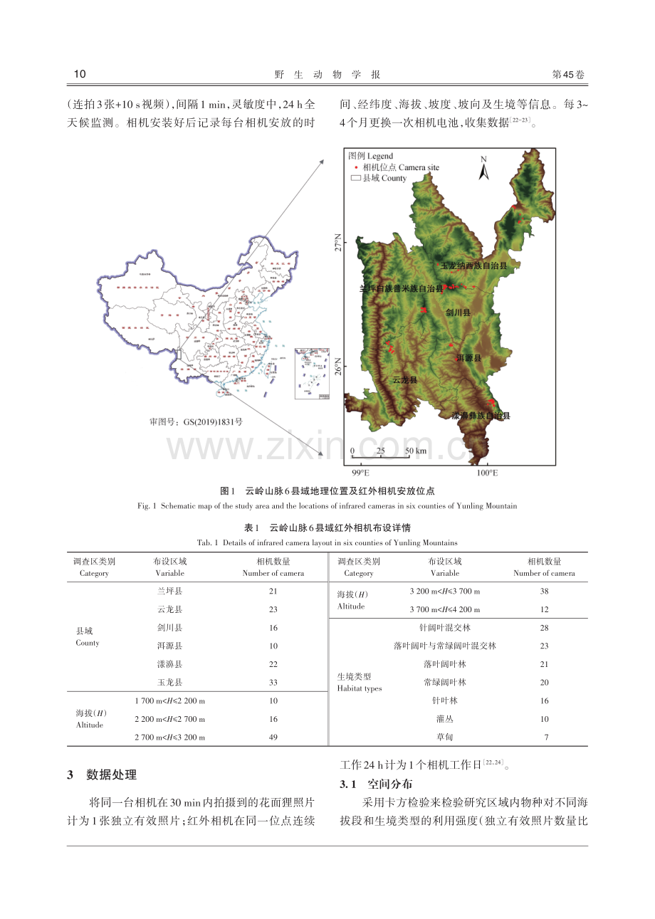 基于红外相机的云岭山脉南部地区花面狸的分布和活动节律研究.pdf_第3页
