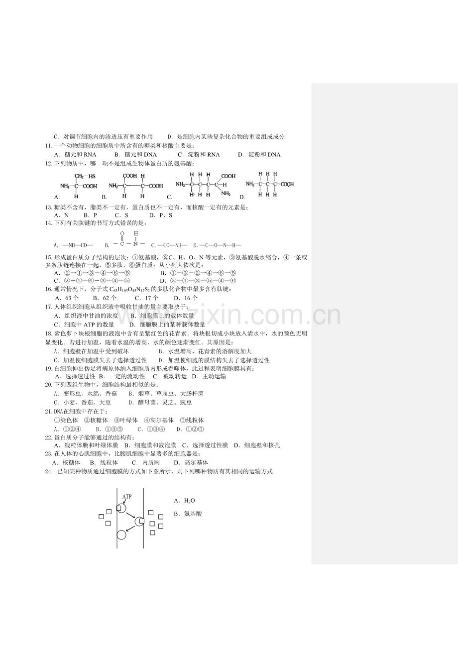 高一生物期末测试题.doc_第2页