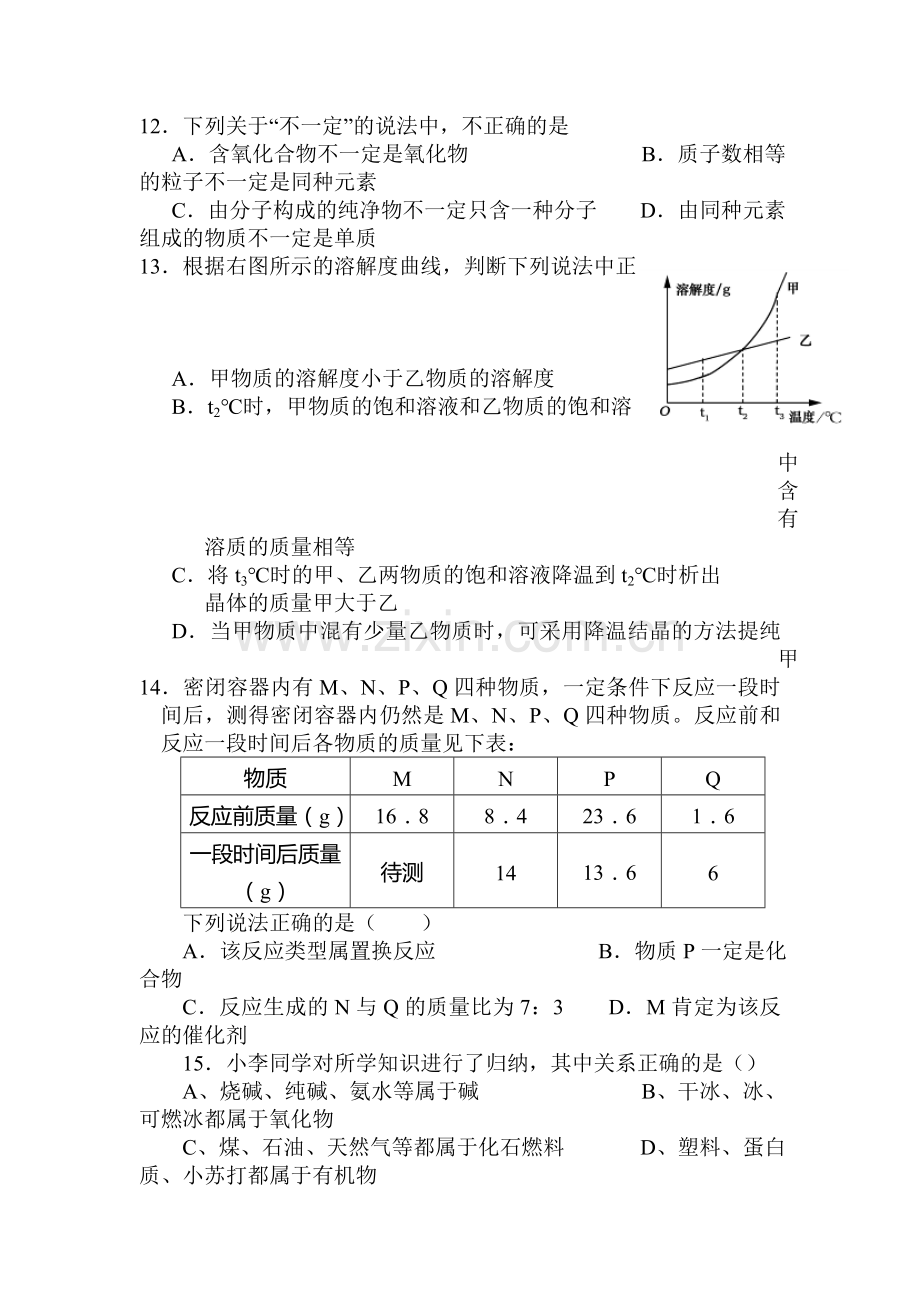 江苏省邳州市2016届九年级化学下册期中试卷.doc_第3页