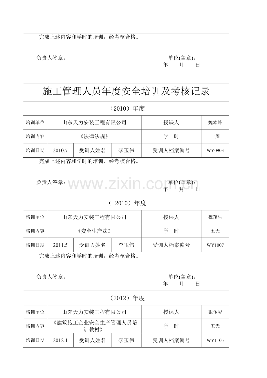 施工管理人员年度安全生产教育培训及考核记录..doc_第3页