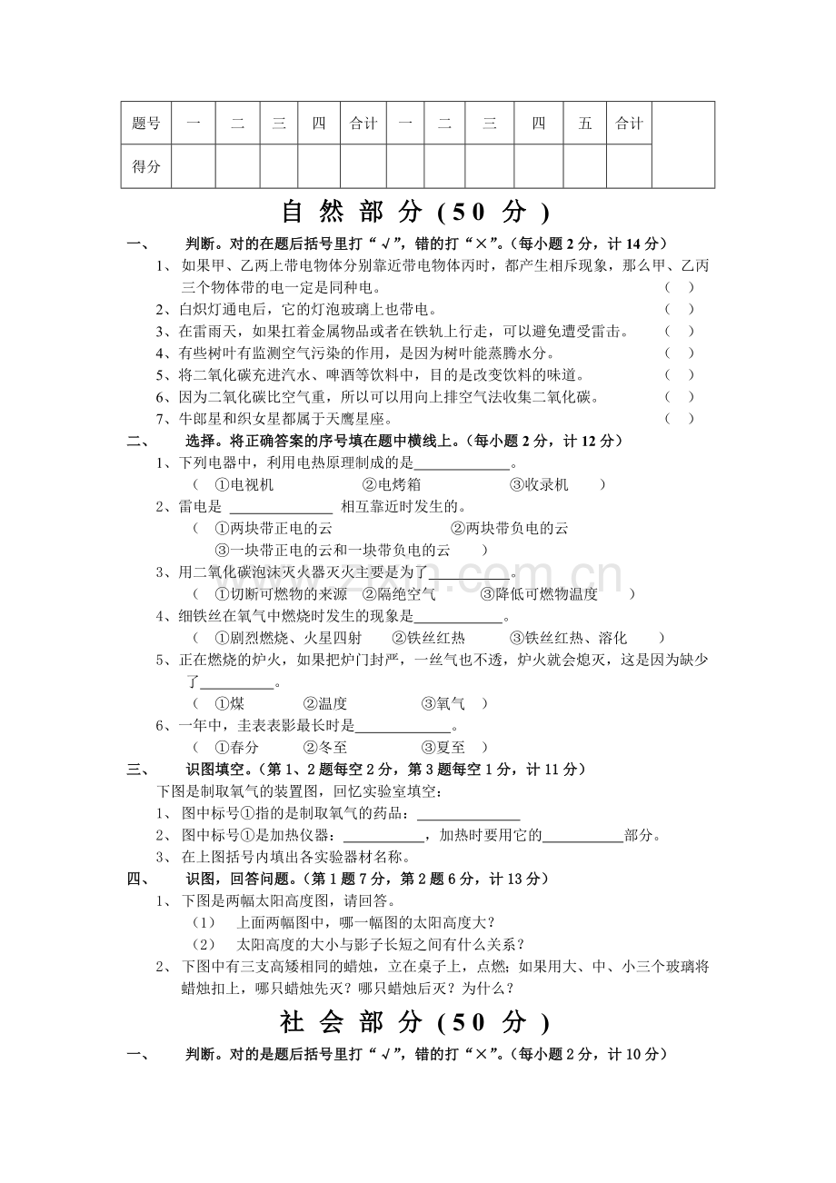 滕州市小学五年级第二学期期中考试自然社会试卷.doc_第2页