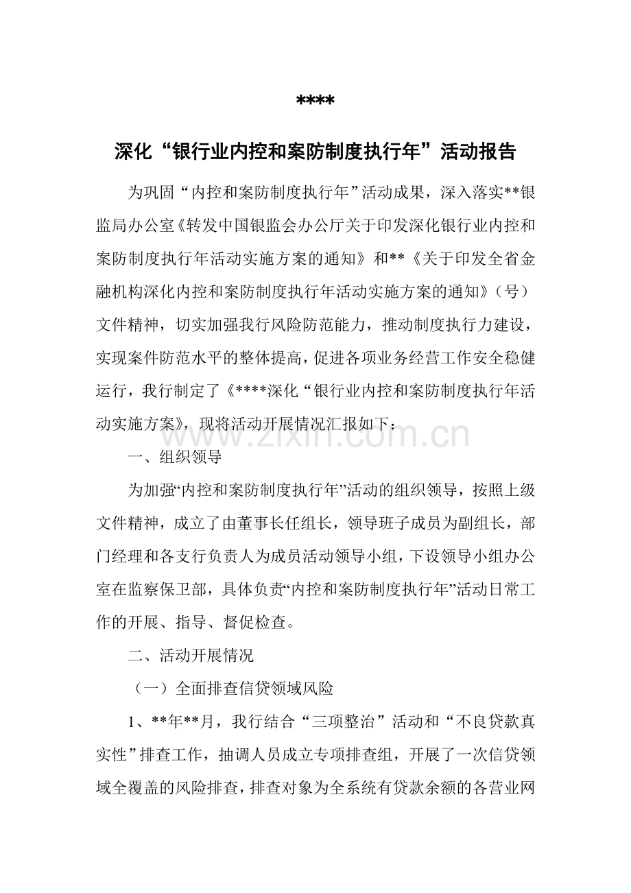 深化银行业内控和案防制度执行年活动报告.doc_第1页