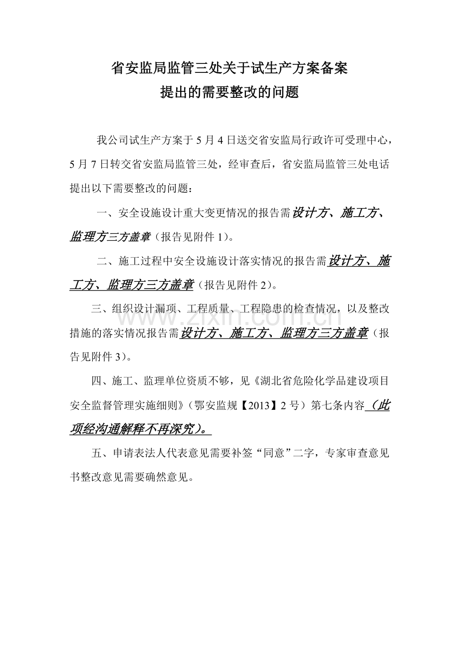 试生产方案备案需要整改的问题.doc_第1页