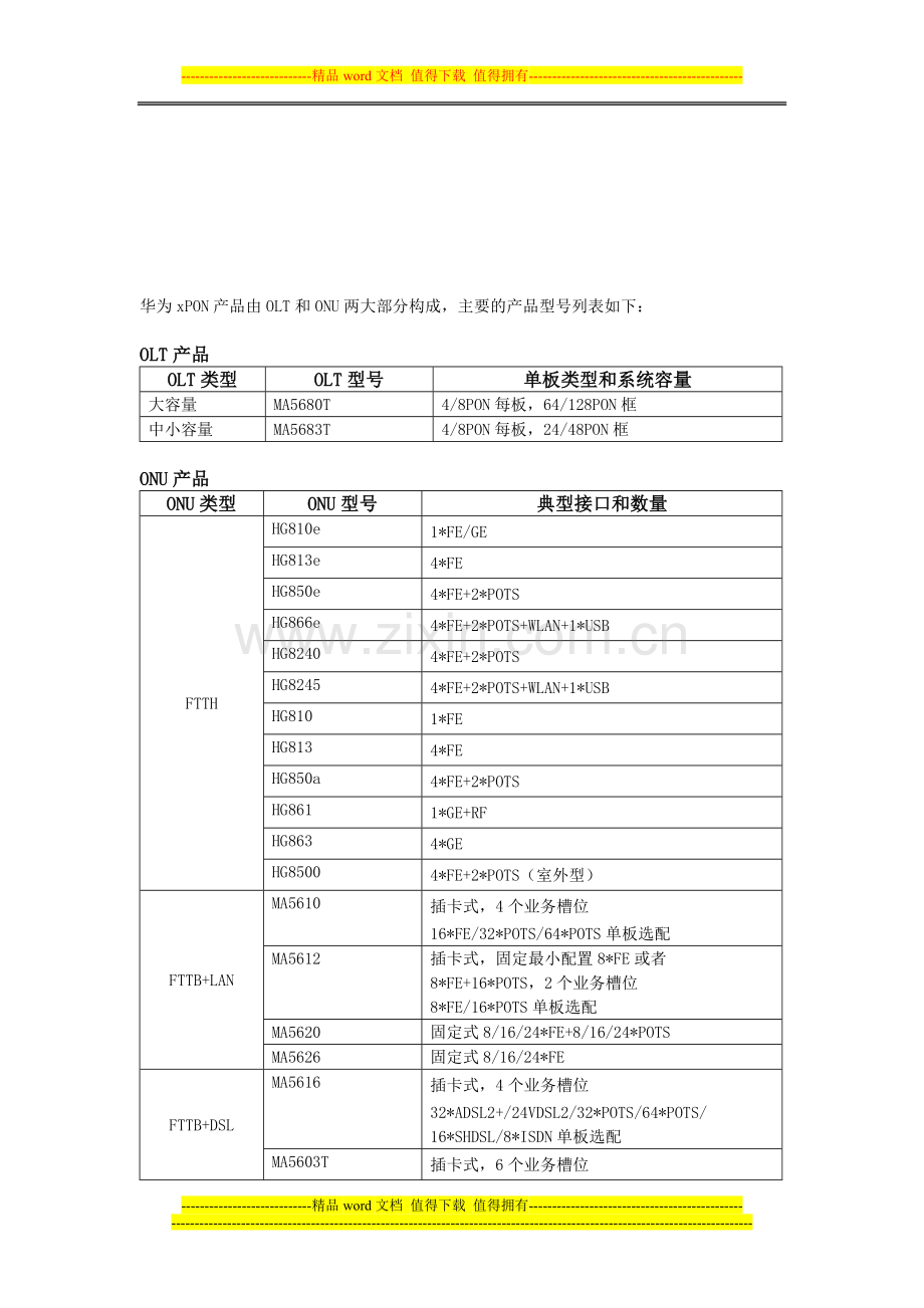 华为xPON产品手册.doc_第1页