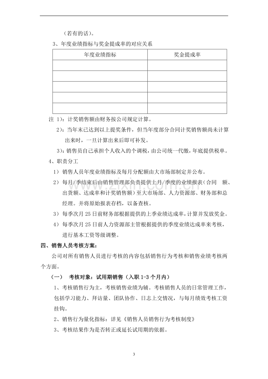 2012年度销售人员薪酬激励制度及考核方案(草稿).doc_第3页