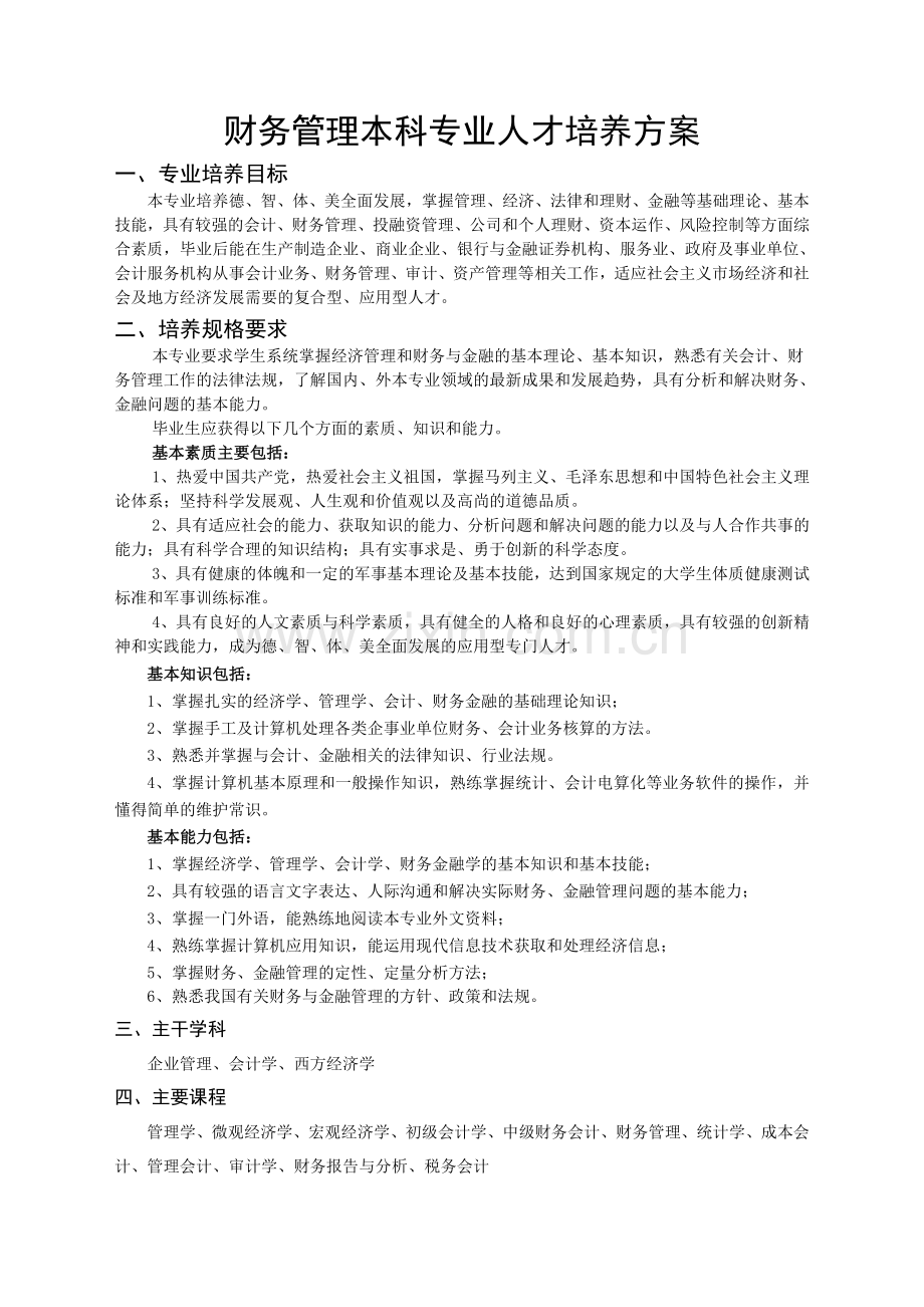 财务管理本科专业人才培养方案.doc_第1页