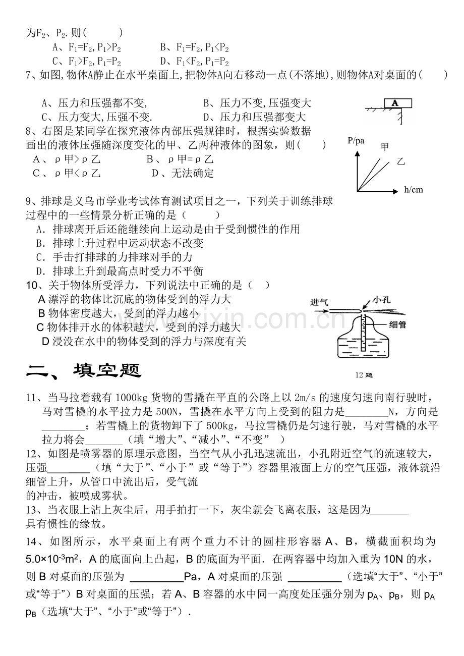 尖山中学八年级(下)2013新课标物理期中测试题[1].doc_第2页