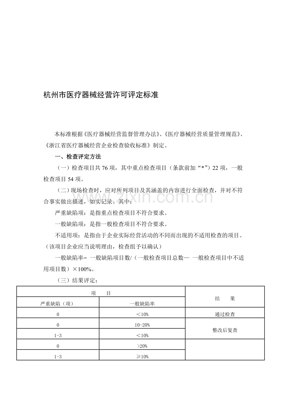 杭州市医疗器械经营许可评定标准.doc_第1页