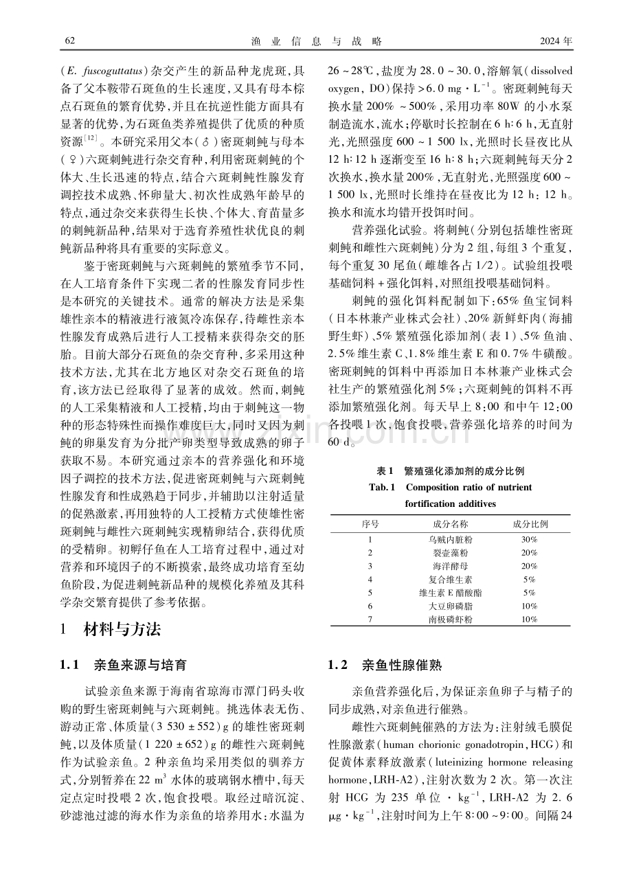 雄性密斑刺鲀与雌性六斑刺鲀人工杂交繁育技术研究.pdf_第2页