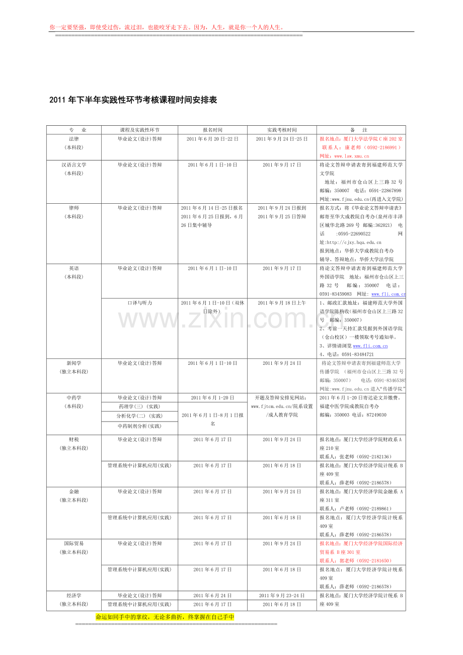 2010年下半年实践性环节考核课程时间安排表..doc_第1页